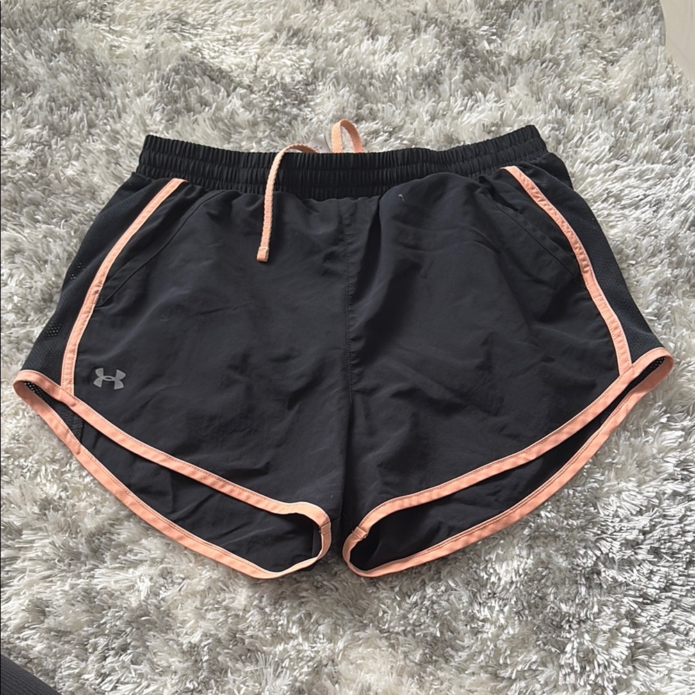 Under Armour Black and Peach Athletic Shorts with Curved Hem